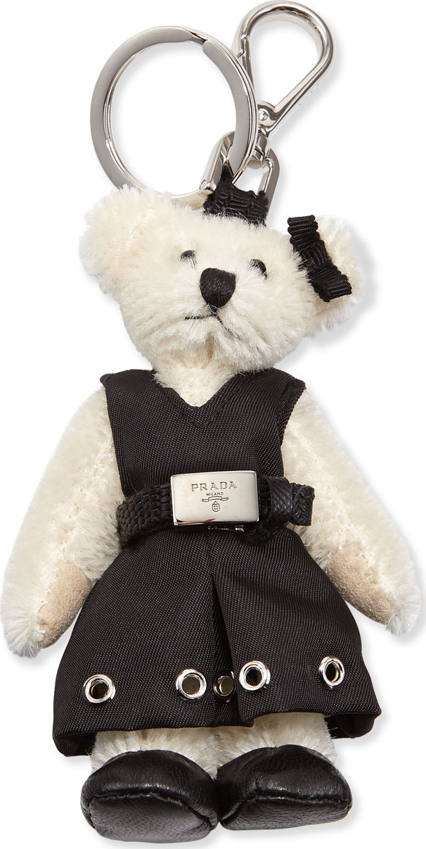 Prada Marlene Teddy Bear Charm for Handbag, White/Black (Bianco/Nero)