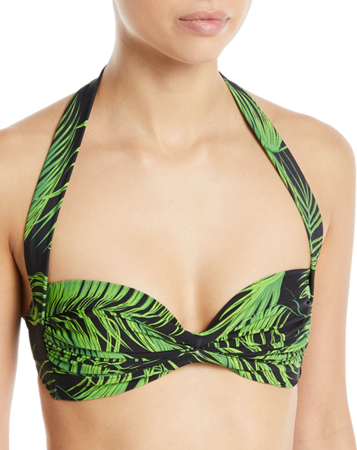 Norma Kamali Bill Palm-Print Halter Bikini Swim Top