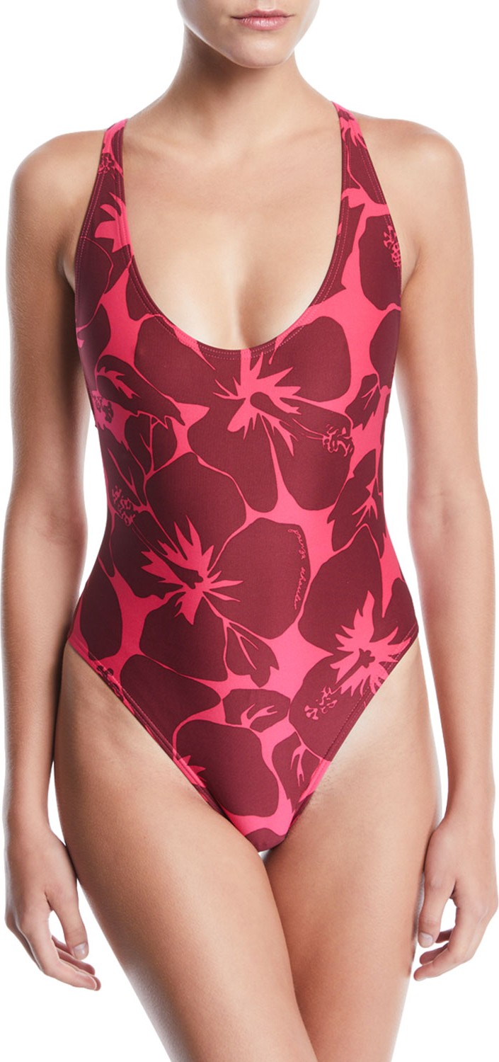 Proenza Schouler Strappy Cross-Back Floral One-Piece Swimsuit