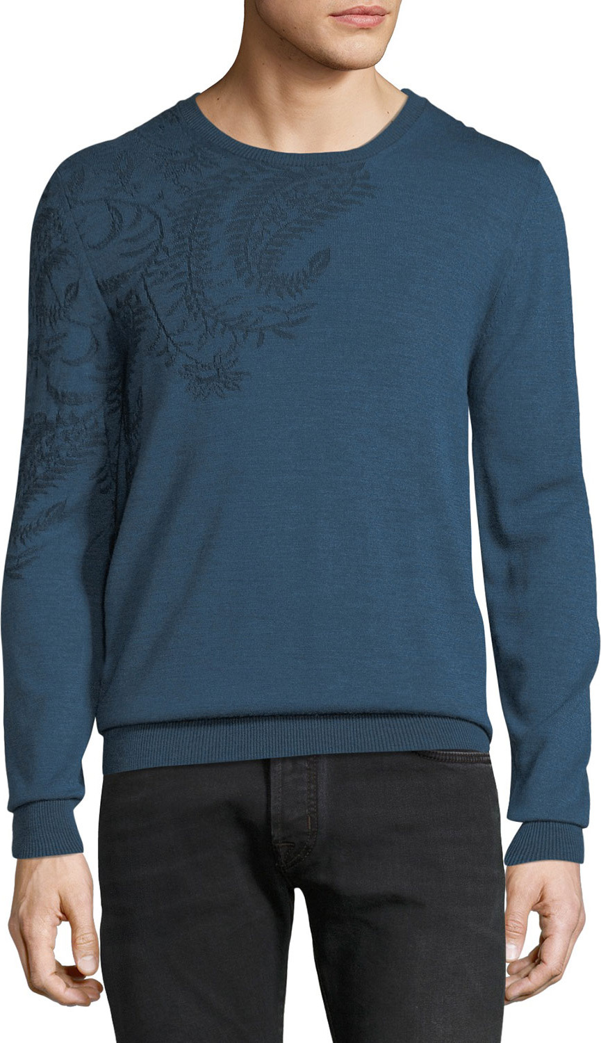 Etro Men's Paisley-Shoulder Crewneck Sweater