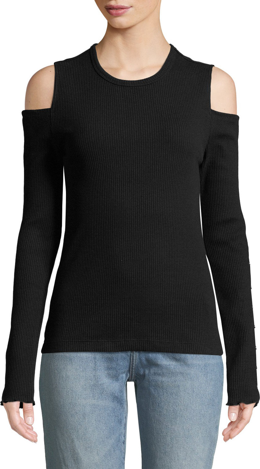 Current/Elliott Going Steady Ribbed Cold-Shoulder Top