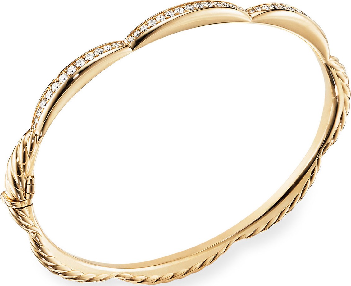 David Yurman Tides 18k Gold Triple Diamond Station Bangle, Size S
