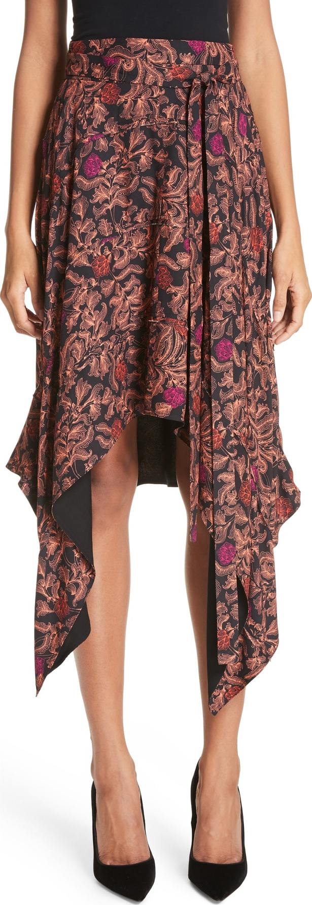 Proenza Schouler Floral Print Sharkbite Hem Skirt
