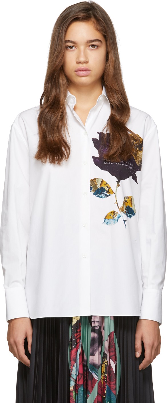 Valentino White Rose Print Dress Shirt