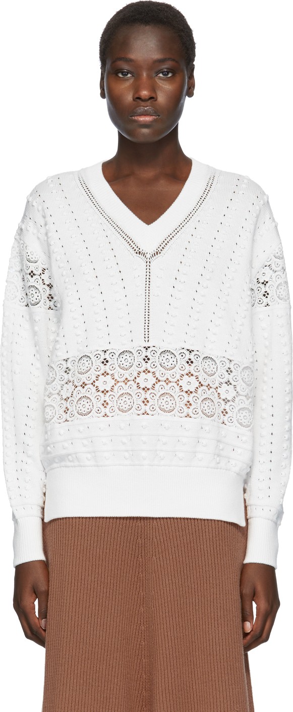 See By Chloé White Lace V-Neck Sweater See By Chloé White Lace V-Neck Sweater