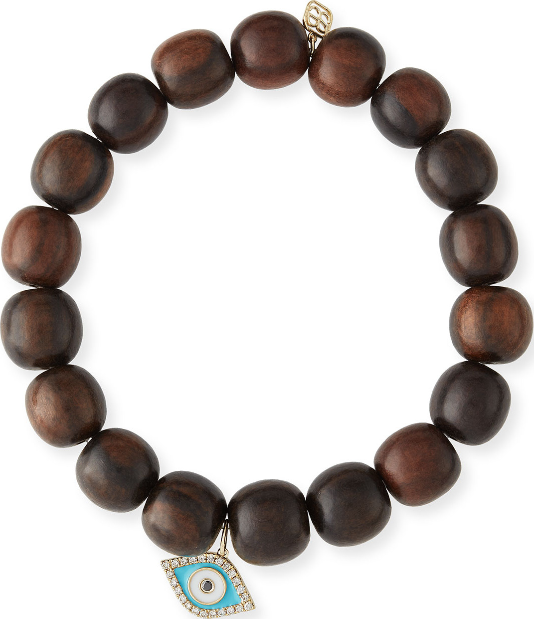 Sydney Evan 10mm Wood Beaded Bracelet w/ 14k Diamond Evil Eye Charm