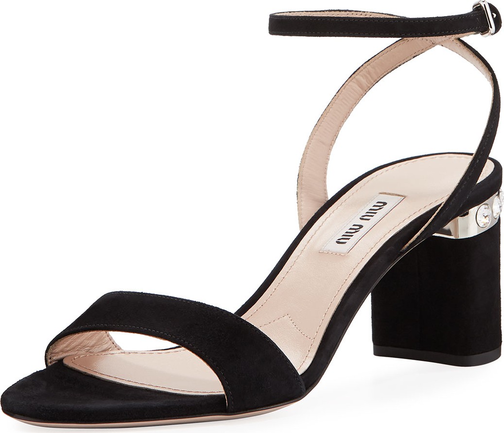 Miu Miu Crystal-Embellished Suede Sandals