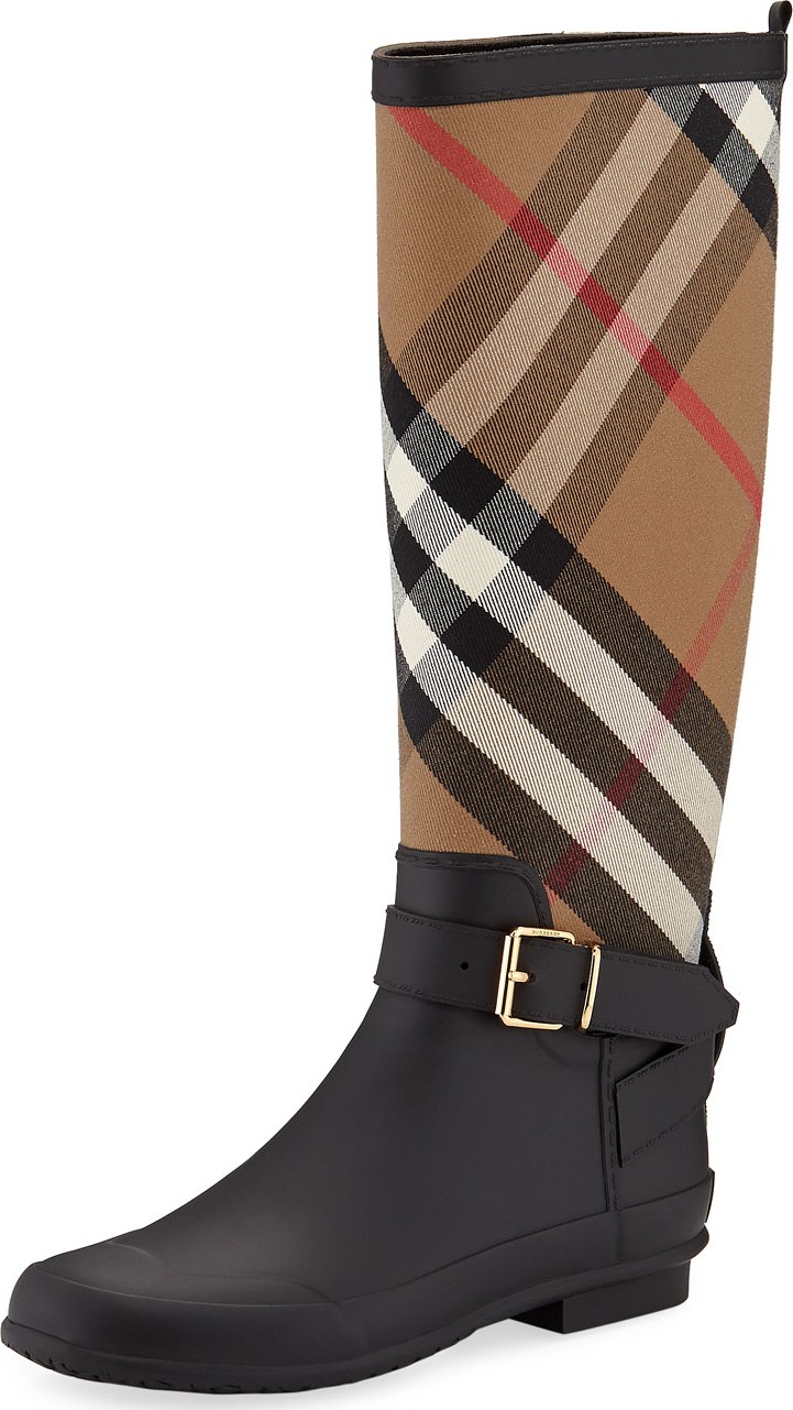 Burberry London England Simeon Check-Print Rain Boot, Black