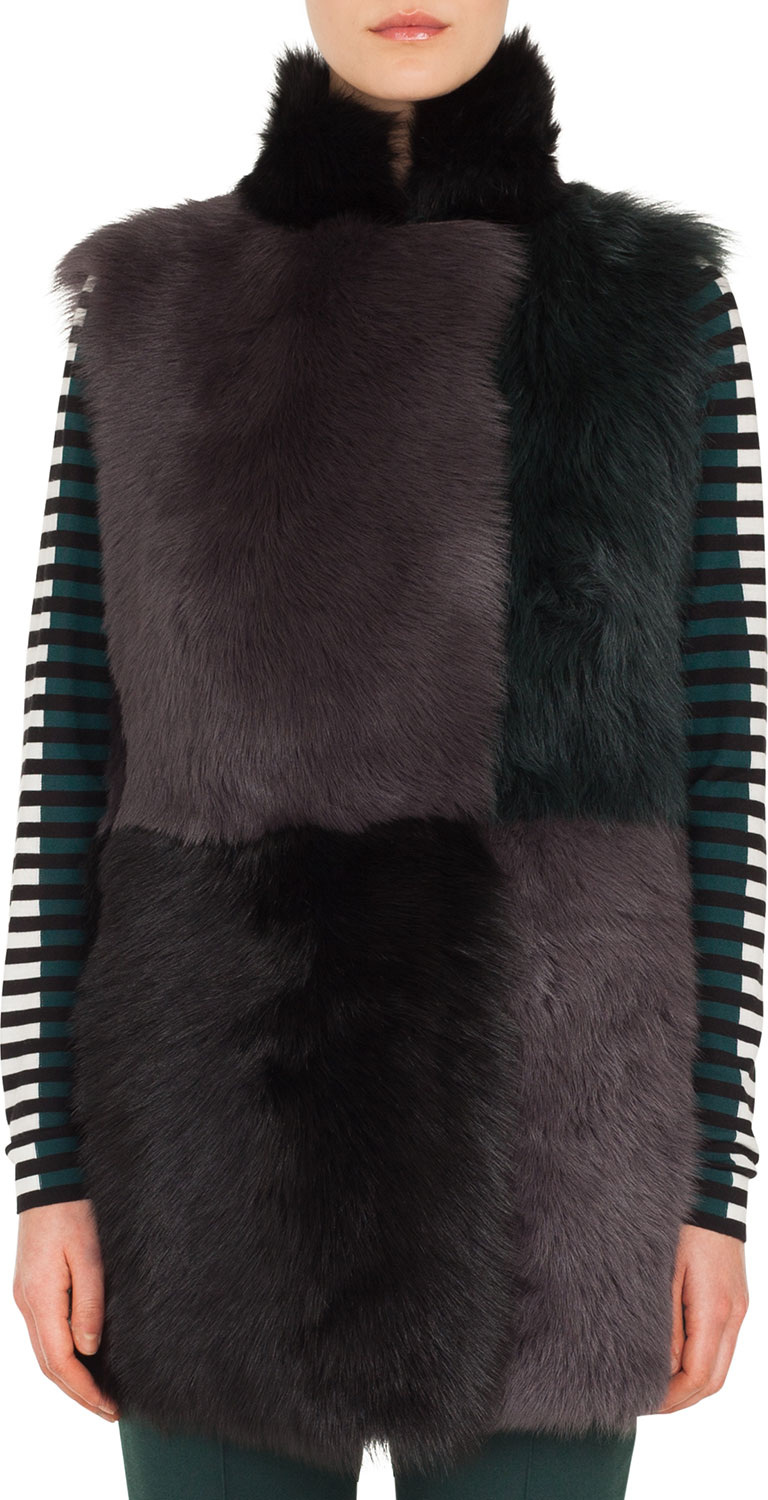 Akris Punto Long Colorblocked Toscana Lamb Fur Vest