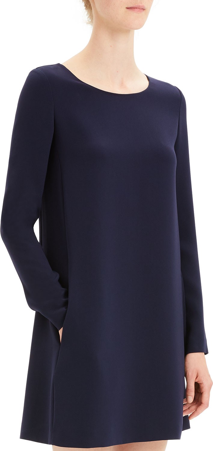 Theory Paneled Crepe Long-Sleeve Shift Dress