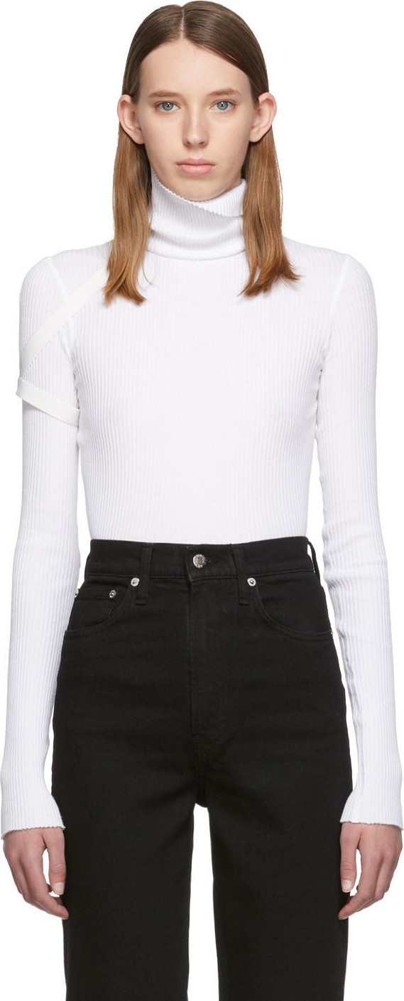 Helmut Lang White Ribbed Turtleneck