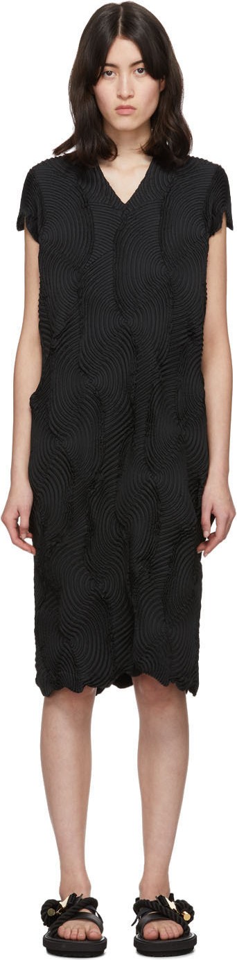 Issey Miyake Black Swirl Stretch Dress