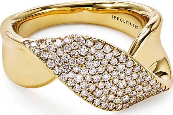 IPPOLITA 18k Gold Stardust Twist Ribbon Ring w/ Diamonds