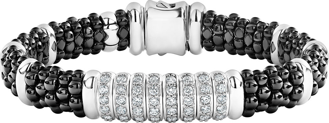 LAGOS Black Caviar Diamond 8-Link Bracelet - 9mm, Size M