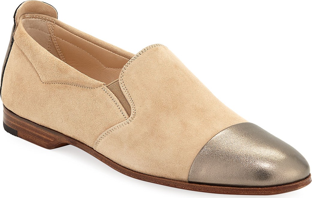 Gravati Metallic Cap-Toe Suede Loafers