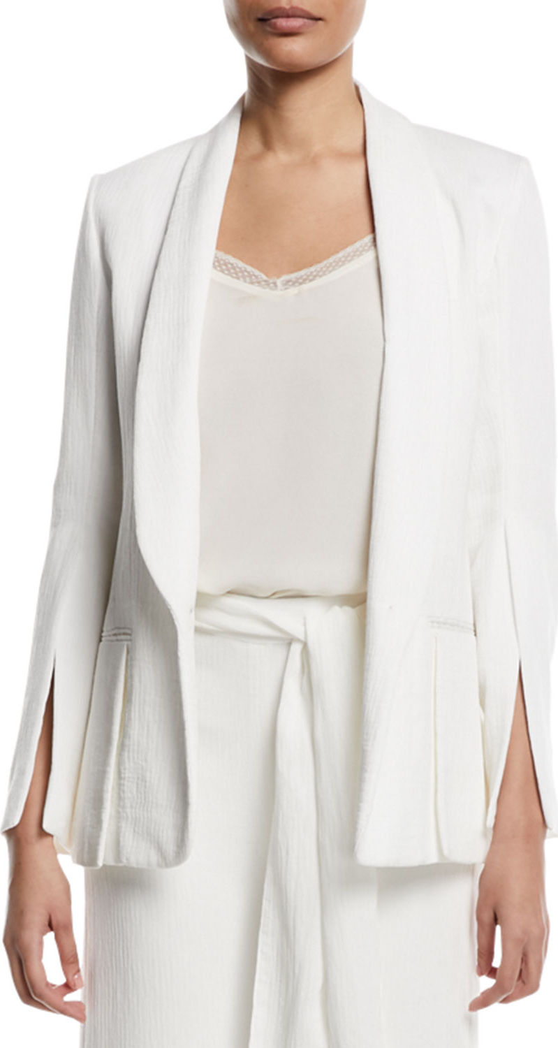 HALSTON HERITAGE Crinkle Crepe Slit-Sleeve Blazer