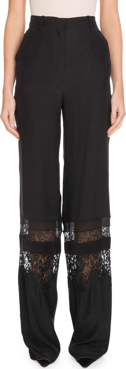 Altuzarra High-Waist Tonal Lace Panel Wide-Leg Silk Pants
