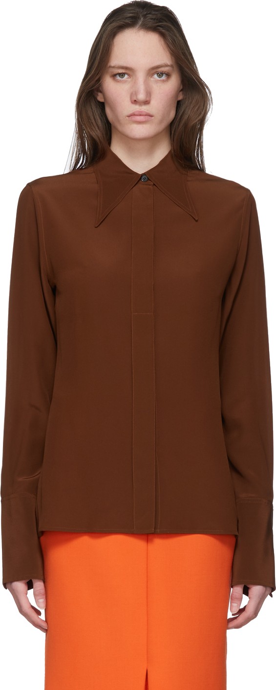 Victoria Beckham Brown Silk 70s Collar Blouse