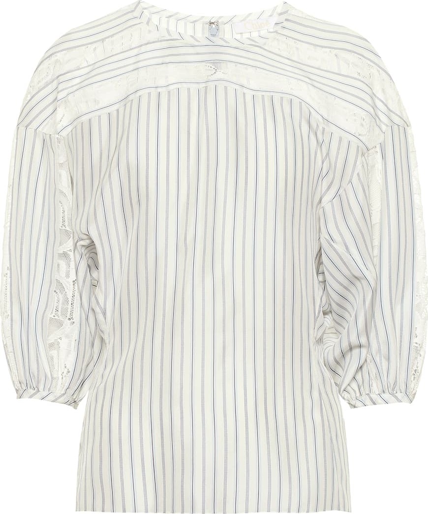 Chloe Lace-trimmed striped silk blouse