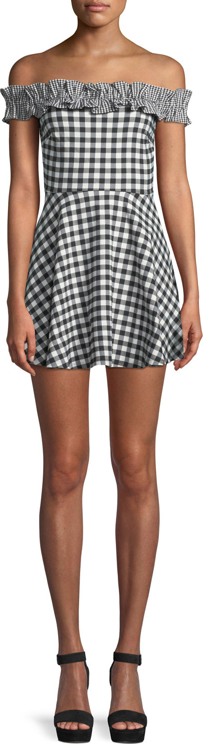 Lovers + Friends Lorrie Off-Shoulder Gingham Ruffle Mini Dress
