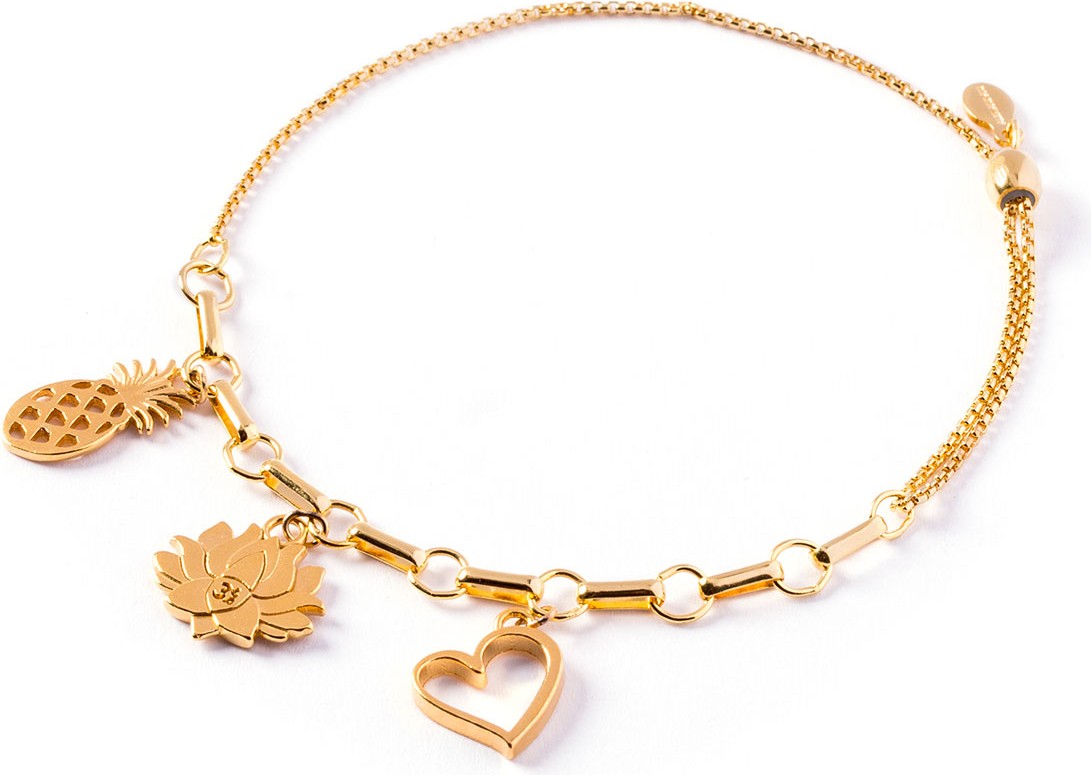 Alex and Ani Love Trio-Charm Bracelet, Gold Vermeil