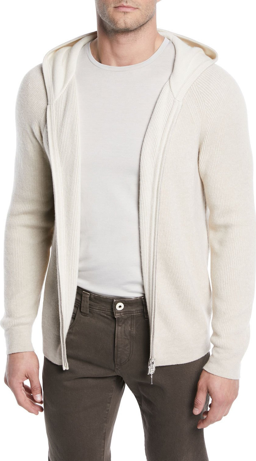 Loro Piana Men's Baby Cashmere Zip-Front Hoodie