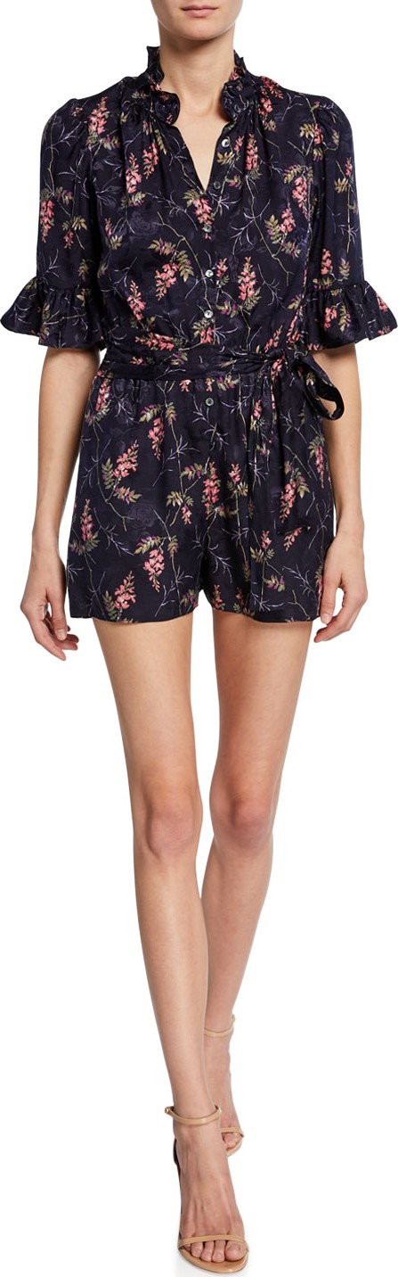 Rebecca Taylor Ivie Short-Sleeve Floral-Print Romper