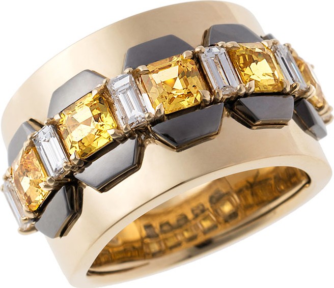 Nikos Koulis 18k Fame Yellow Sapphire/Diamond Cigar Band Ring