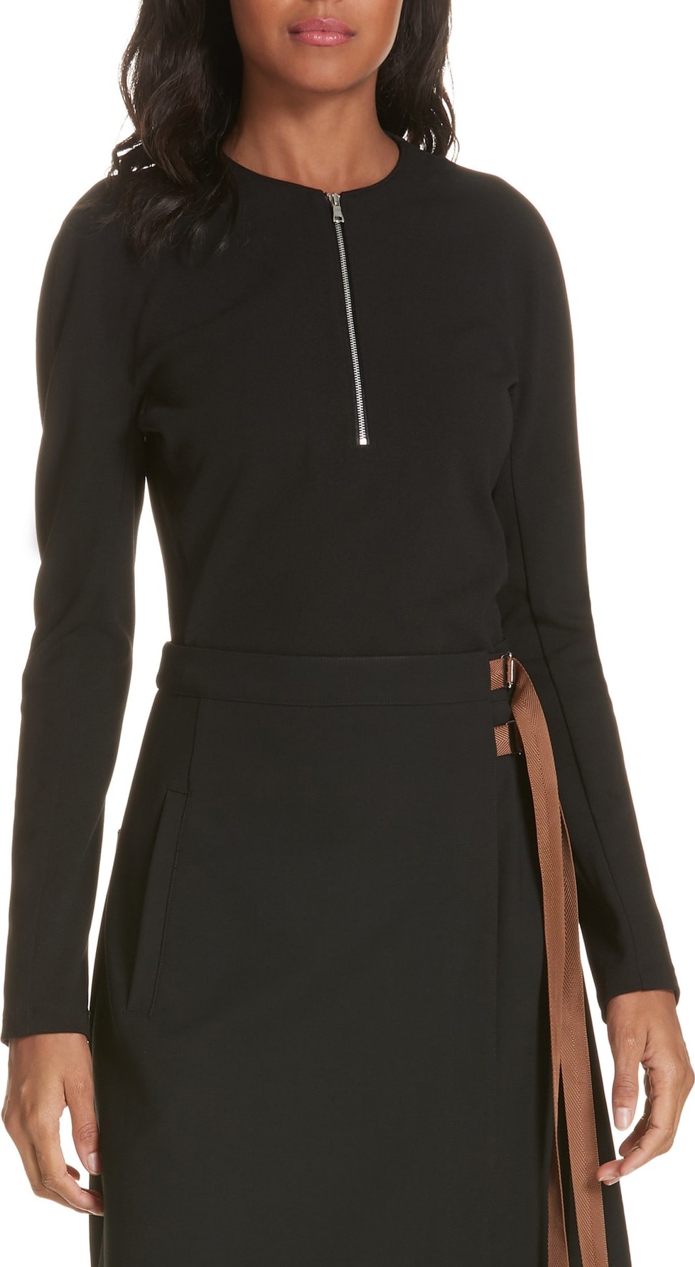 Tibi Structured Crepe Zip Top