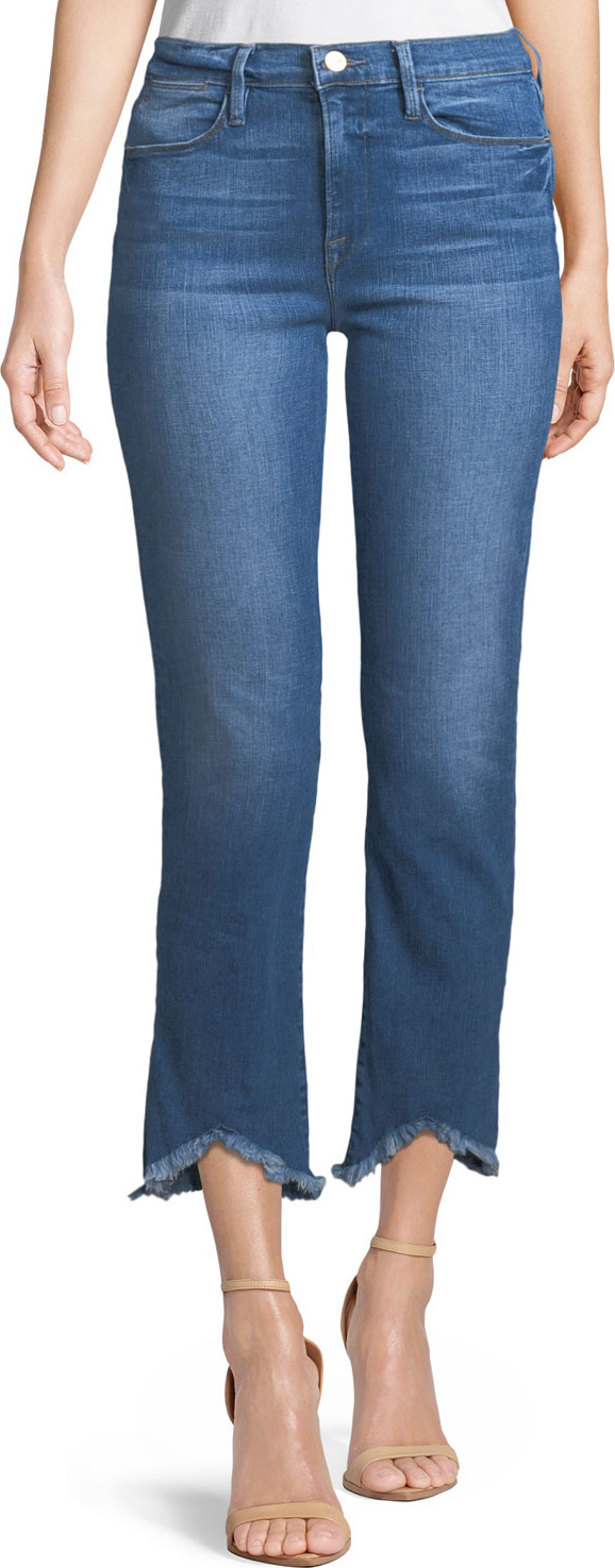 FRAME DENIM Le High Straight-Leg Jeans w/ Raw-Edge Triangle Hem