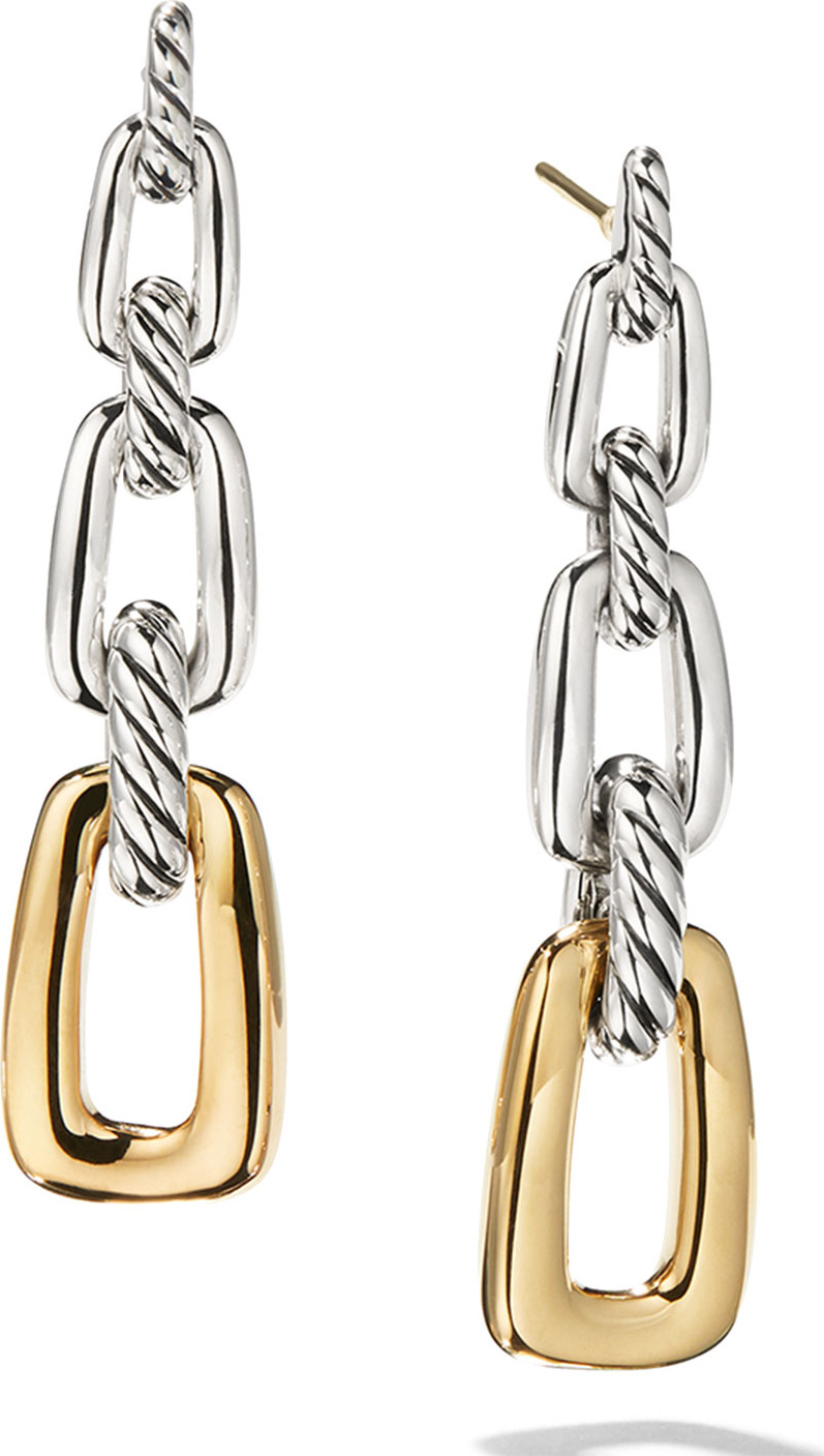 David Yurman Wellesley Silver 3-Link Drop Earrings w/ 18k Gold