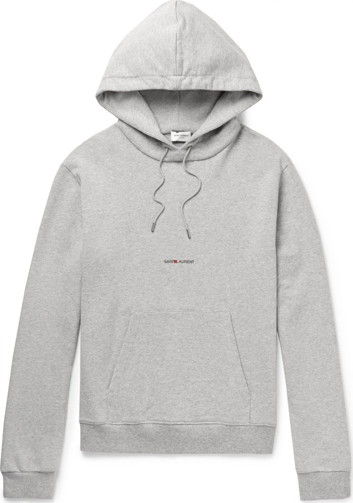 Saint Laurent Logo-Print Mélange Cotton-Blend Jersey Hoodie