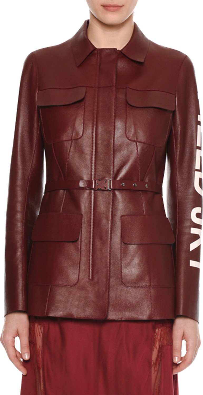 Off White Zip-Front Four-Pocket Leather Jacket