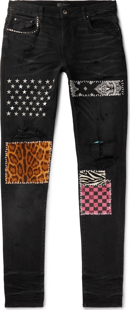 Amiri Skinny-Fit Panelled Distressed Stretch-Denim Jeans