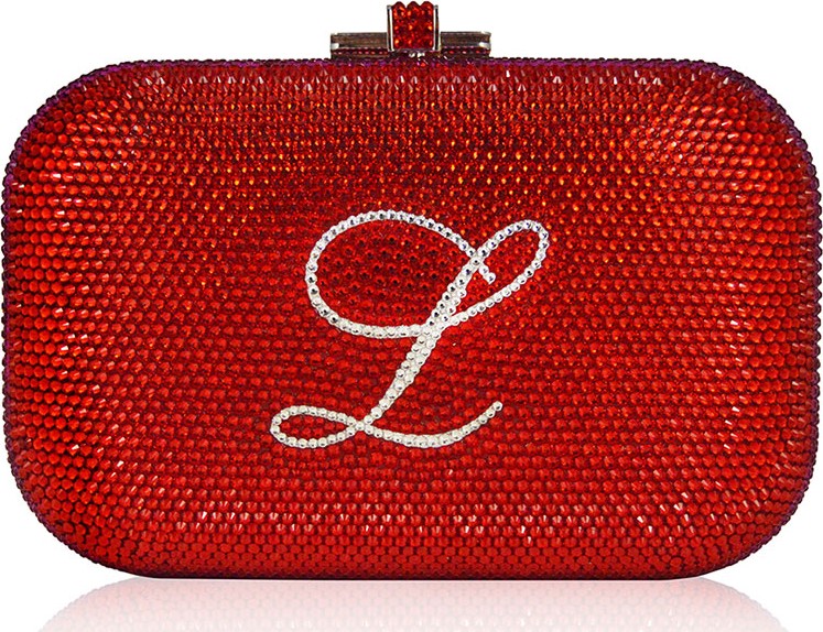 Judith Leiber Monogram Crystal Slide-Lock Clutch Bag, Siam