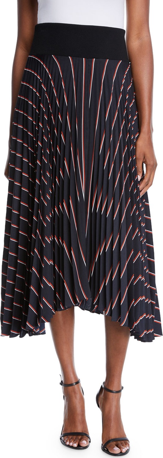 A.L.C. Henry Striped Pleated Midi Skirt