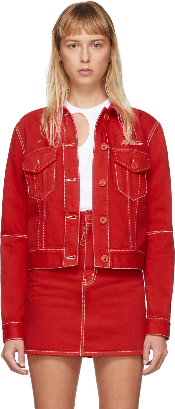 Off White Red Straight Denim Jacket