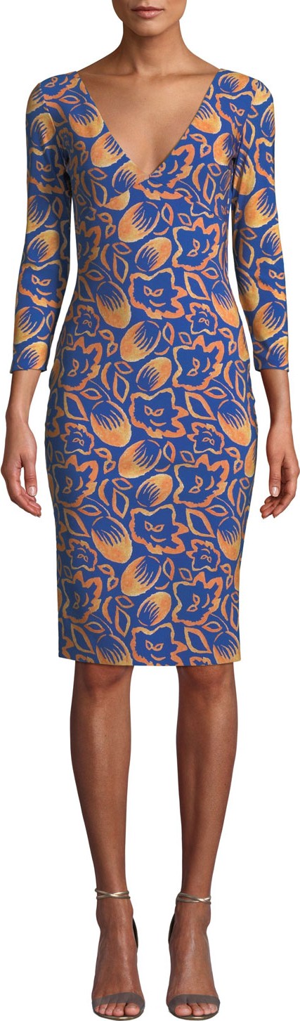 La Petite Robe di Chiara Boni Manisha V-Neck 3/4-Sleeve Printed Dress