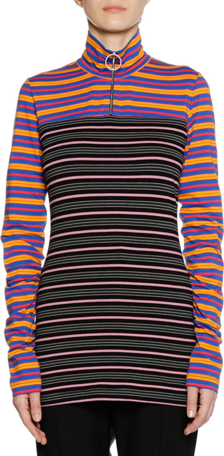 Marni Long-Sleeve Zip-Collar Multi-Stripe Jersey Knit Shirt