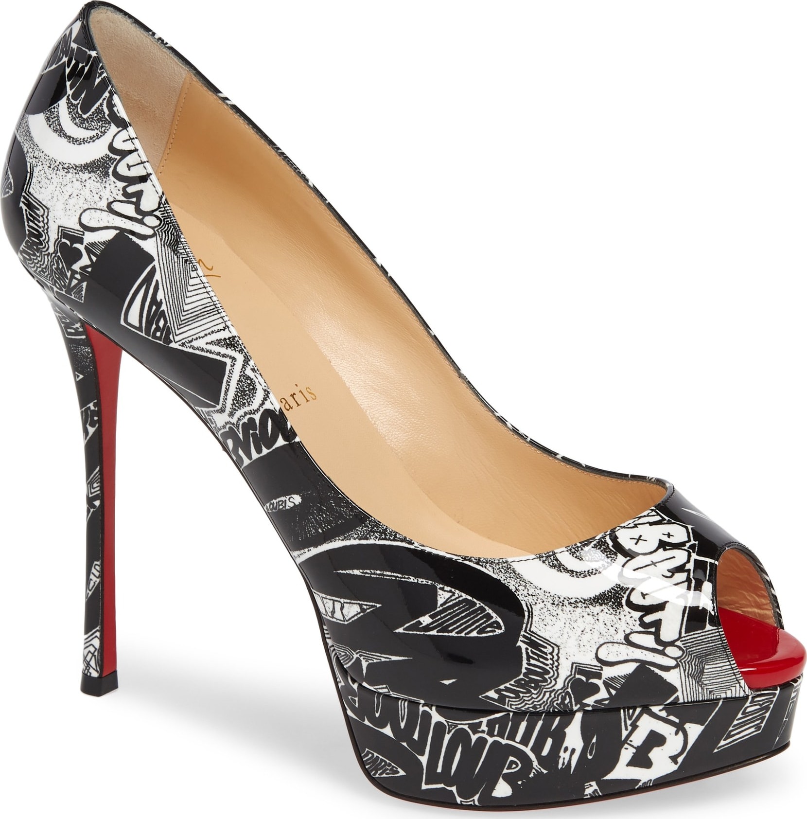 Christian Louboutin Fetish Graffiti Peep Toe Platform Pump