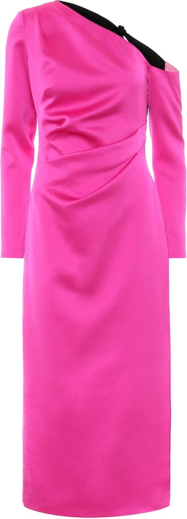 Rasario One-shoulder stretch-satin midi dress