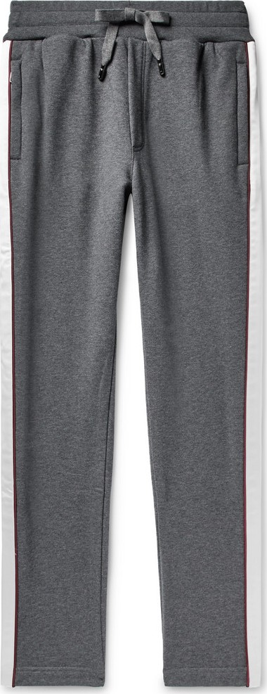 Dolce & Gabbana Slim-Fit Satin-Trimmed Logo-Appliquéd Loopback Cotton-Jersey Sweatpants