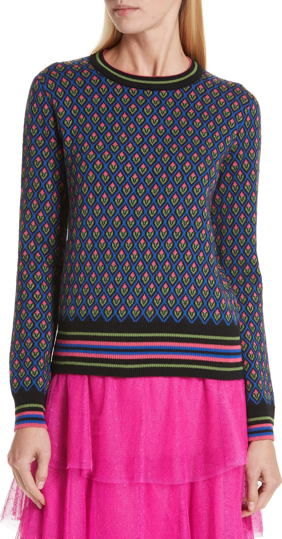 RED Valentino Floral Jacquard Wool Blend Sweater