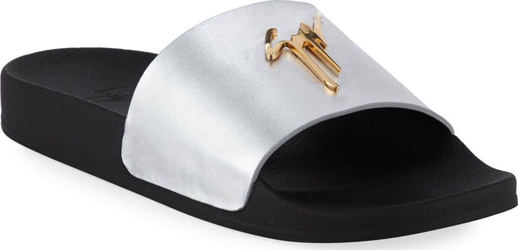 Giuseppe Zanotti Men's Logo Leather Slide Sandals