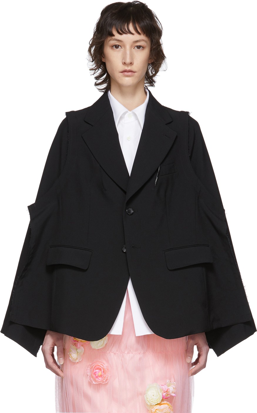 Comme Des Garcons Black Tropical Wool Deconstructed Blazer