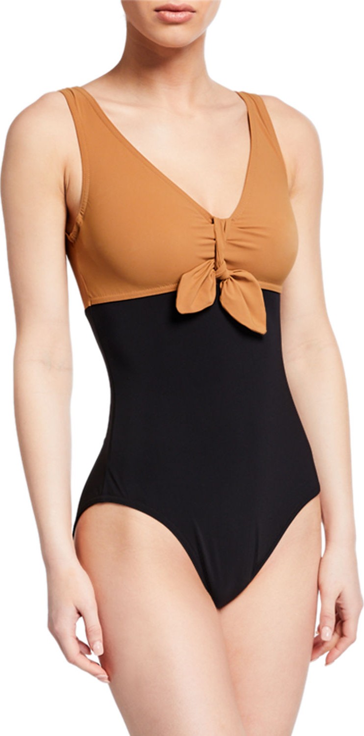 Karla Colletto Grace Contrast Cutout-Tie One-Piece Swimsuit