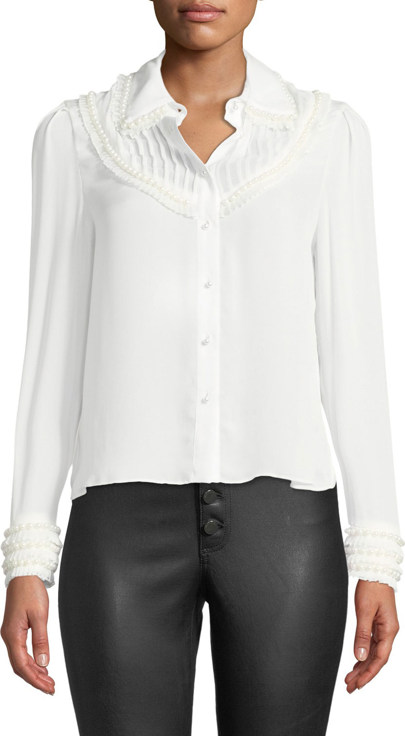 Alice + Olivia Noreen Pintuck Yoke Blouse