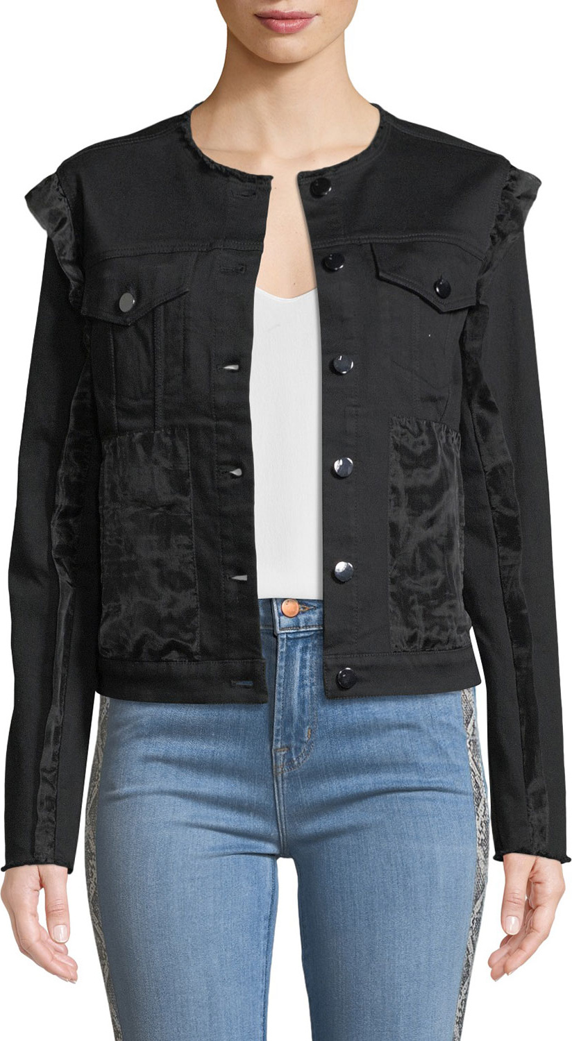 J BRAND Slim Cropped Ruffle Denim Jacket