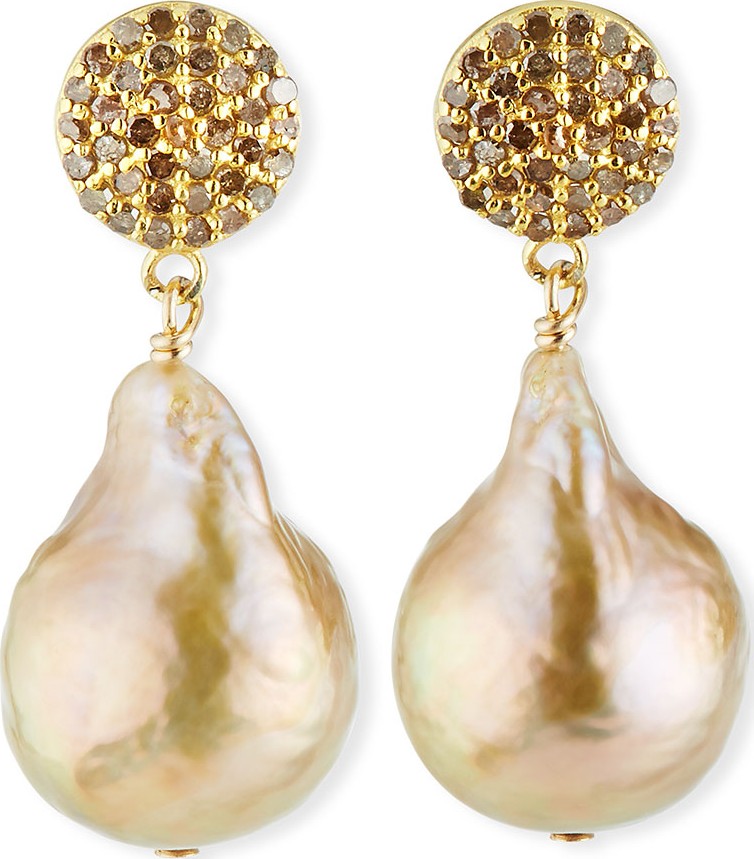 Margo Morrison Diamond & Baroque Pearl Drop Earrings