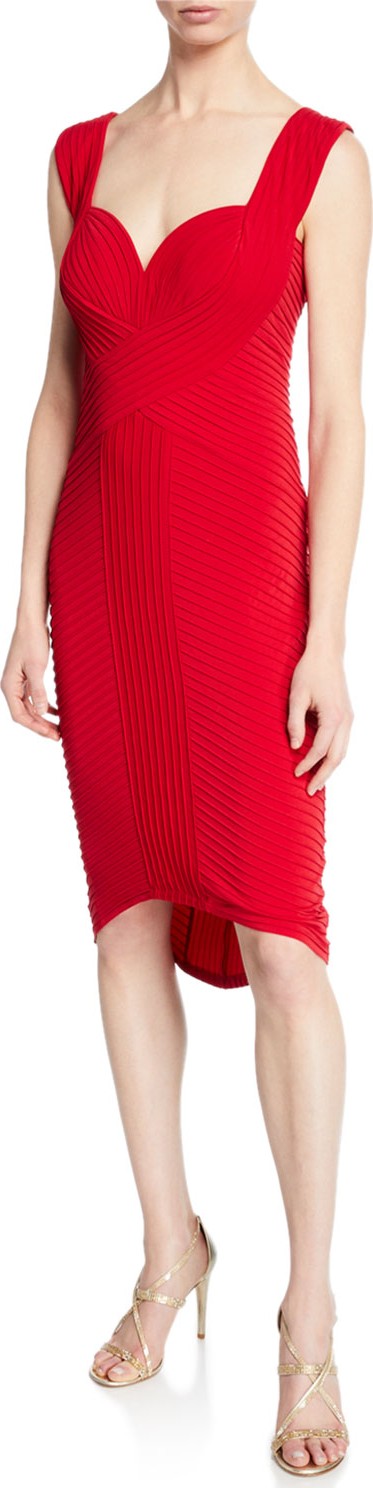 Tadashi Shoji Sweetheart Sleeveless Pintuck Jersey Cocktail Dress